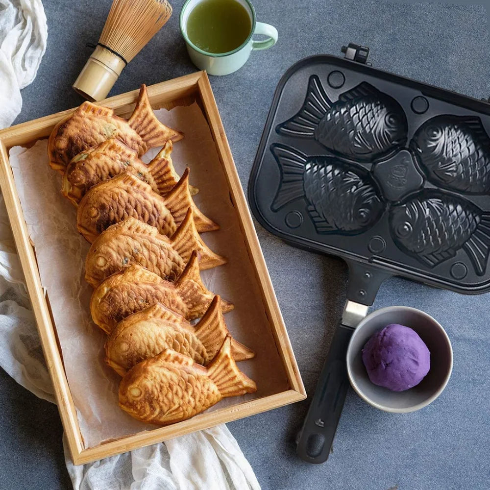 Kitchen Japanese Fish Shaped Waffle Cake Maker Pan Taiyaki 2/4 Pan Fry Pan Waffle Molds Cake Bake Dessert Cooking for Home DIY