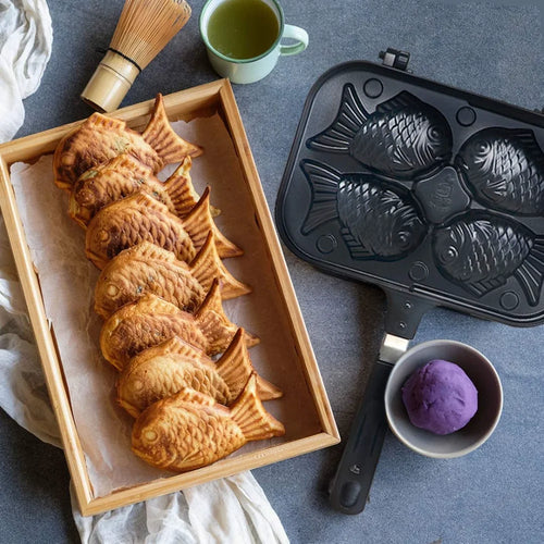 Kitchen Japanese Fish Shaped Waffle Cake Maker Pan Taiyaki 2/4 Pan Fry Pan Waffle Molds Cake Bake Dessert Cooking for Home DIY