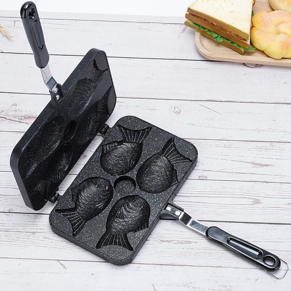 Kitchen Japanese Fish Shaped Waffle Cake Maker Pan Taiyaki 2/4 Pan Fry Pan Waffle Molds Cake Bake Dessert Cooking for Home DIY